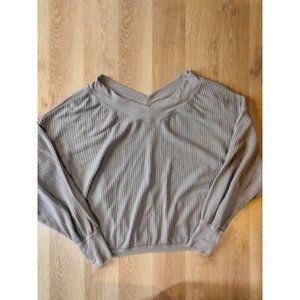 Pink Lily Brown Long Sleeve V Neck Top‎ Size Small